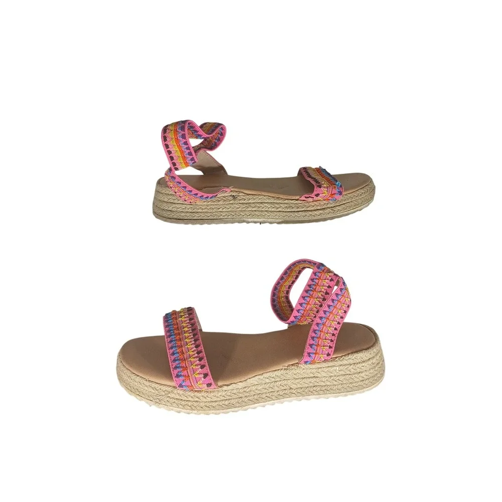 Wonder Nation Platform Espadrille Sandals‎ Size 3 Pink Multi Boho Embroidered